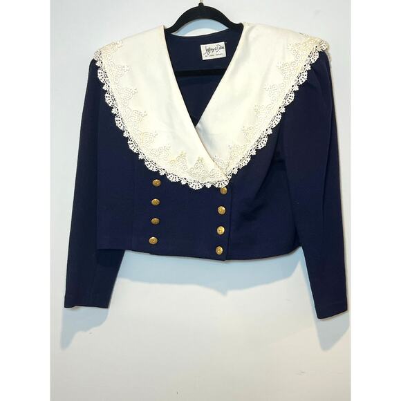 Vintage 70s Lace Lapel Double Breasted Blazer Jacket Cottage Core Womans Size M - Picture 1 of 8